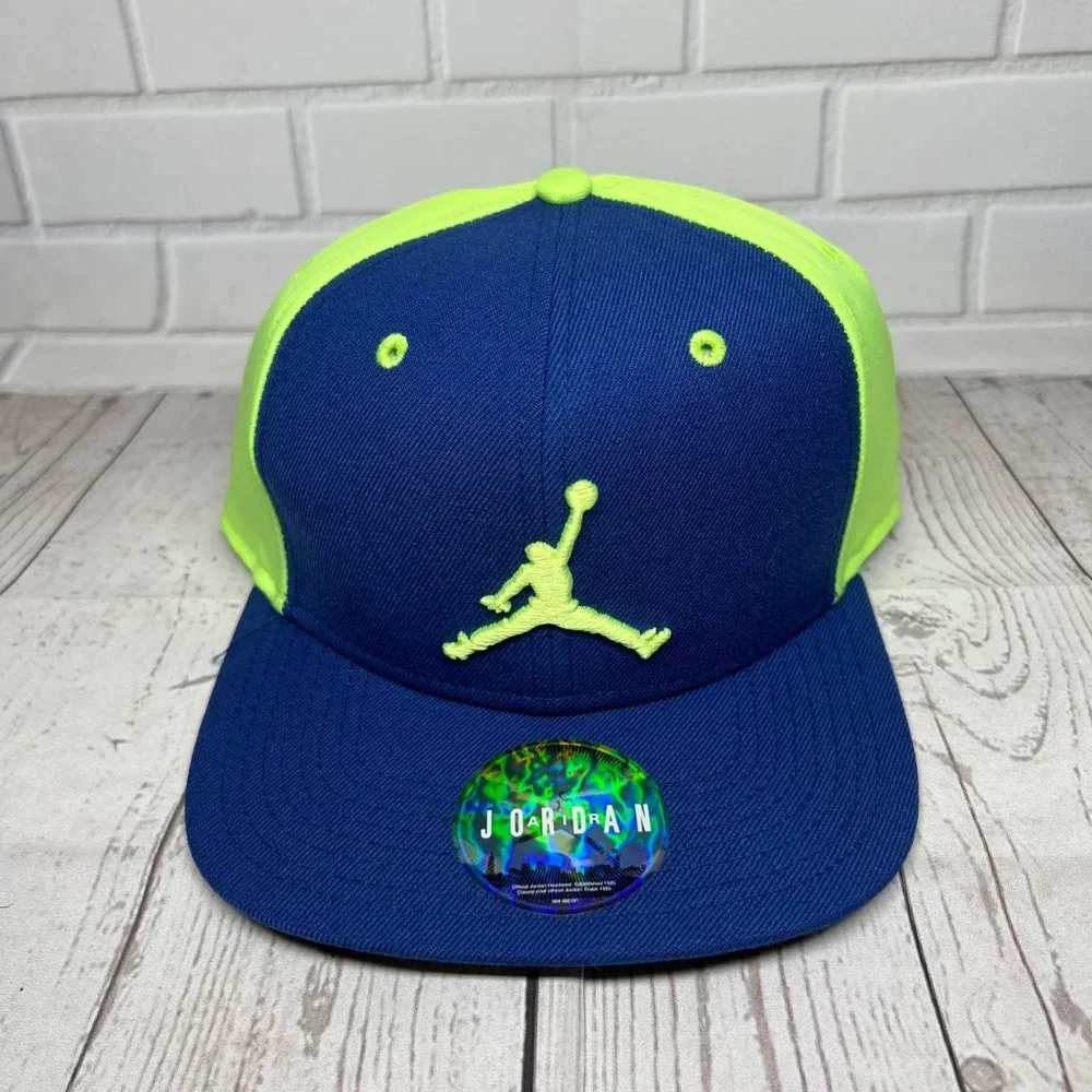 Air Jordan Blue and Lime Jumpman Hat Snapback Cap New Men‎